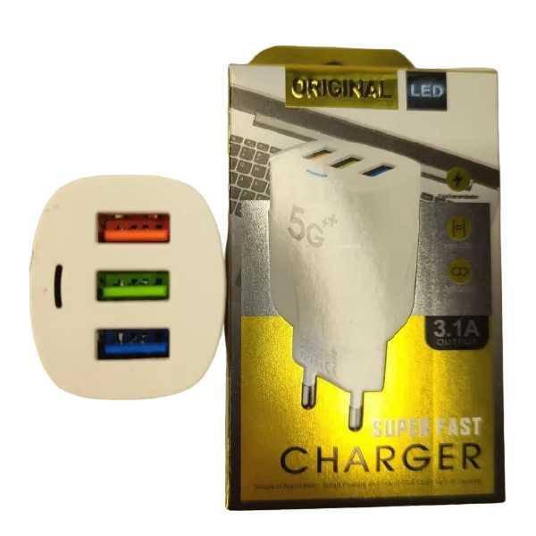Адаптер Super Charge 220v на 3 USB 3.1А Білий