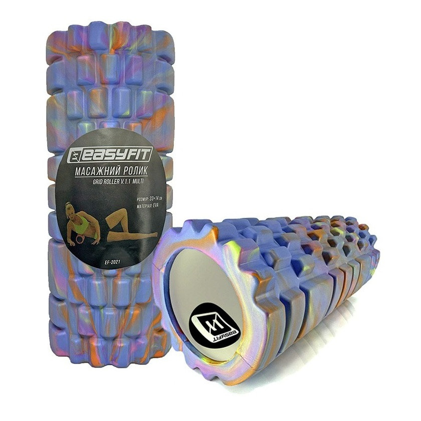 Масажний ролик EasyFit EF-2021-BL, EVA-піна, синій, 33×14 см - для йоги, фітнесу, реабілітації, фото 1