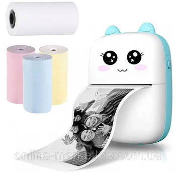 Дитячий міні принтер для термодруку + Подарунок Кольоровий термопапір 3шт / Принтер для телефону / Термопринтер
