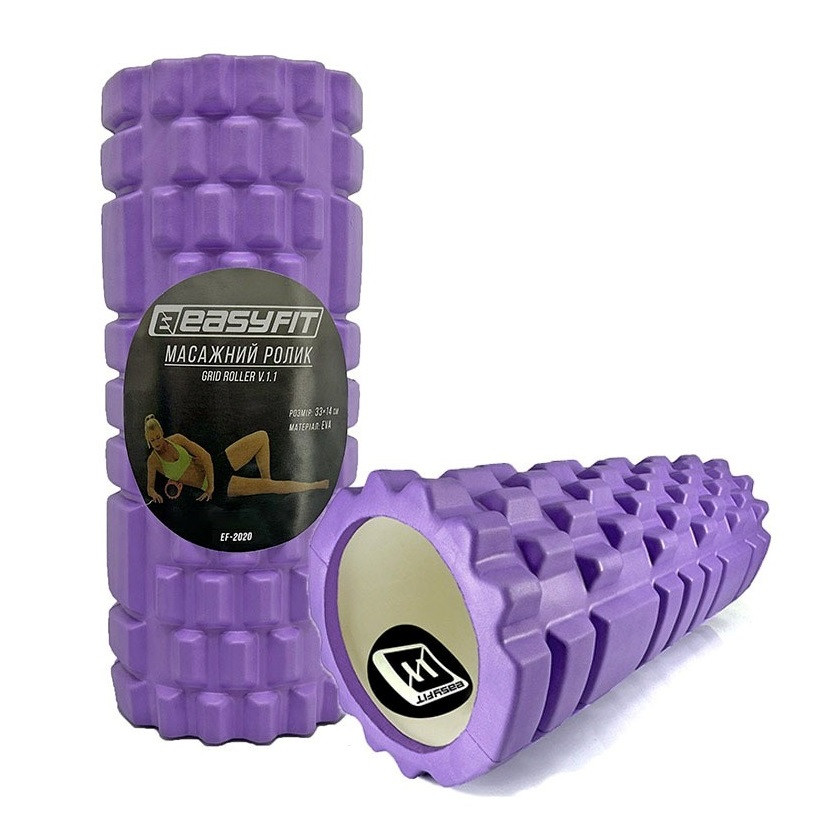 Масажний ролик EasyFit EF-2020-V, EVA-піна, фіолетовий, 33×14 см - для йоги, фітнесу, реабілітації, фото 1