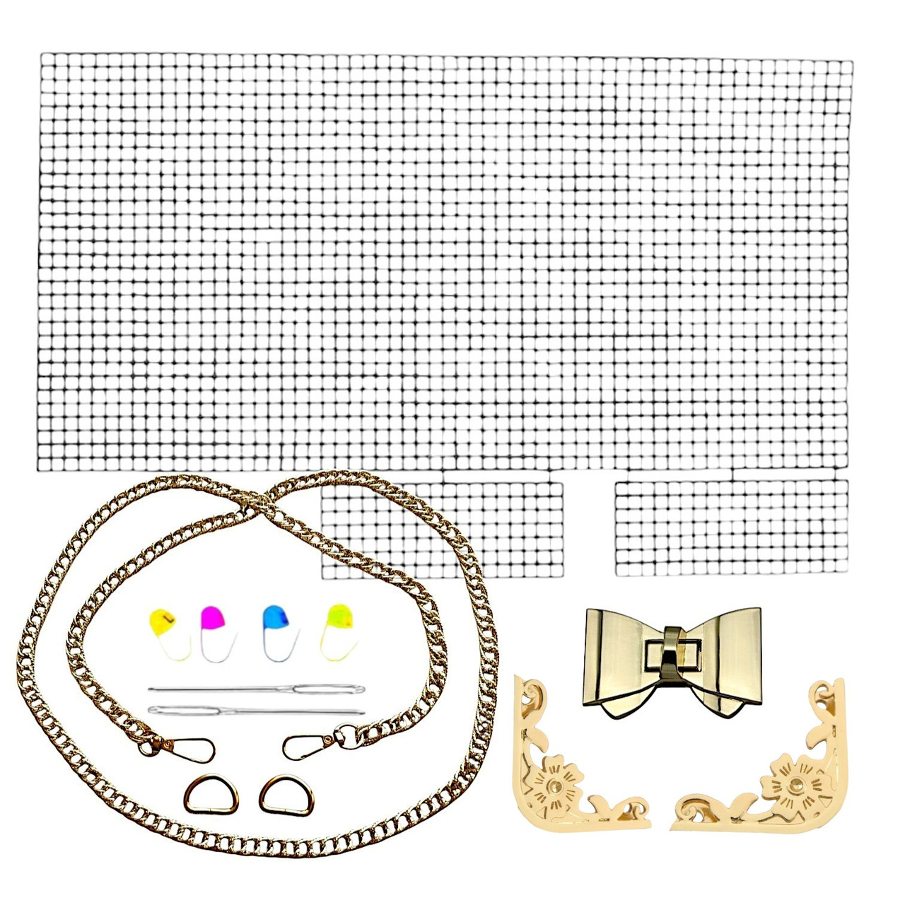 Канва + Замок Бантік + Кутки для клапана №8 + Ручка-ланцюжок колір золото Набір для сумки з канви, фото 1