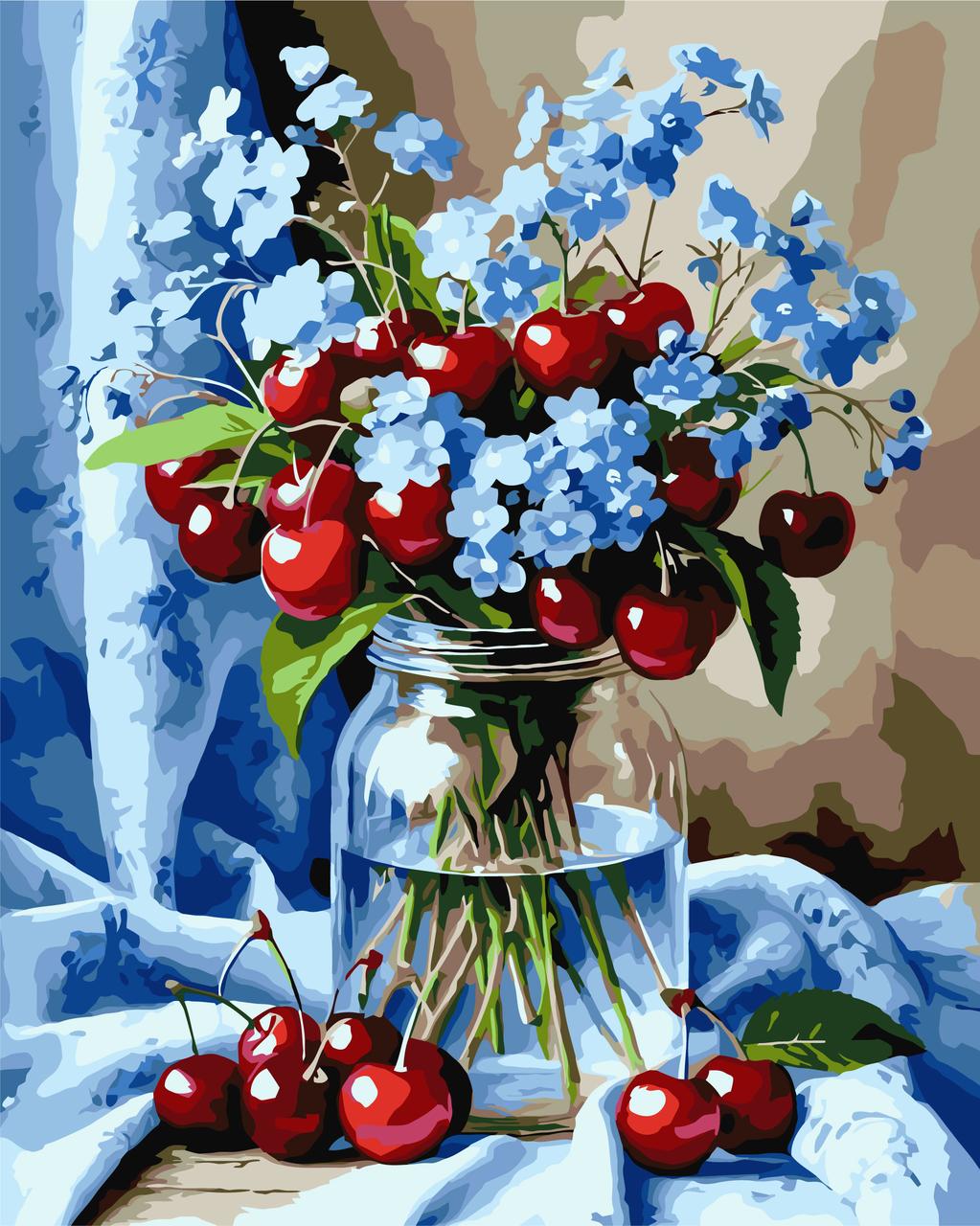 Картина за номерами Натюрморт. Букет квітів з вишнею 40*50 см Орігамі LW 3505, фото 1