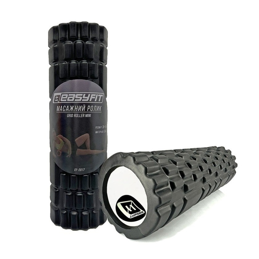 Масажний ролик EasyFit EF-2017-BK, EVA-піна, чорний, 30×10 см - для йоги, фітнесу, реабілітації, фото 1