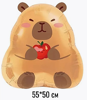 Фольгована куля  фигура Капібара з яблуком  в руках 55х50 см