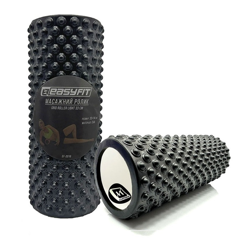 Масажний ролик EasyFit EF-2016-BK, EVA-піна, чорний, 33×14 см - для йоги, фітнесу, реабілітації, фото 1