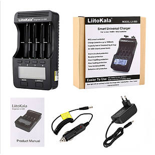 Універсальний інтелектуальний зарядний пристрій Liitokala Lii-500 EU на 4 канали + автомобільний кабель
