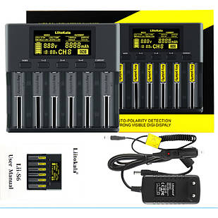 Універсальний зарядний пристрій LiitoKala Lii-S6 EU на 6 каналів + автомобільний кабель