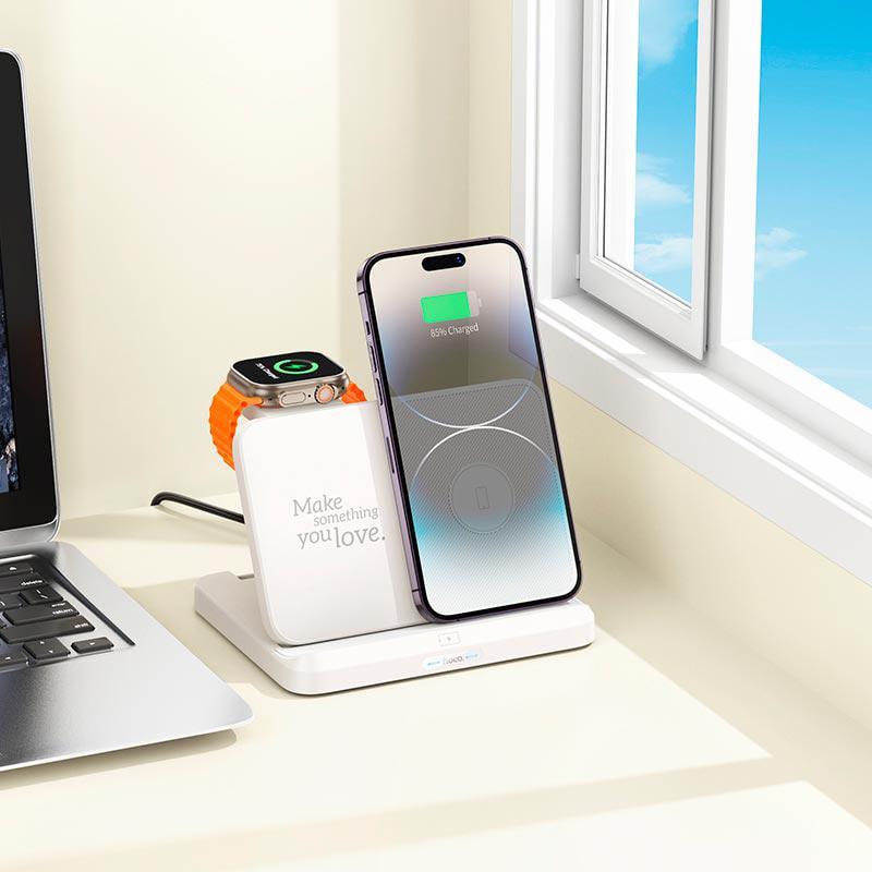 Бездротовий зарядний пристрій HOCO CQ7 3in1 White