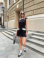 Женское изящное классическое маленькое платье с воротником мини короткое черный, голубой и розовый