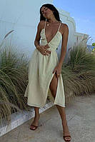 Женское длинное платье стильное без рукавов открытая спина шнуровка беж