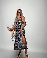 Женское длинное платье стильное миди цветочный принтом подчеркивающий талию без рукавов