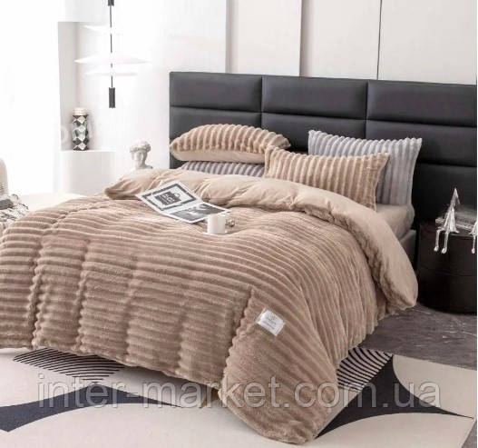 Постільна білизна велюрова тепла Полоска, євро комплект: підковдра 200×230 см, наволочки 50×70 см, модель "Шарпей", фото 1