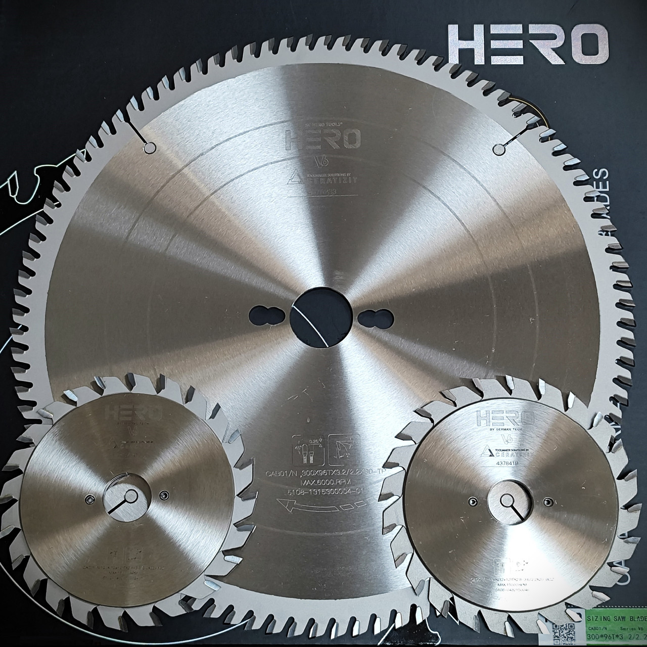 Комплект пил HERO V6 300х30 96z + 2 шт 120х20/22 24z до форматно-розкрійного верстата, фото 1