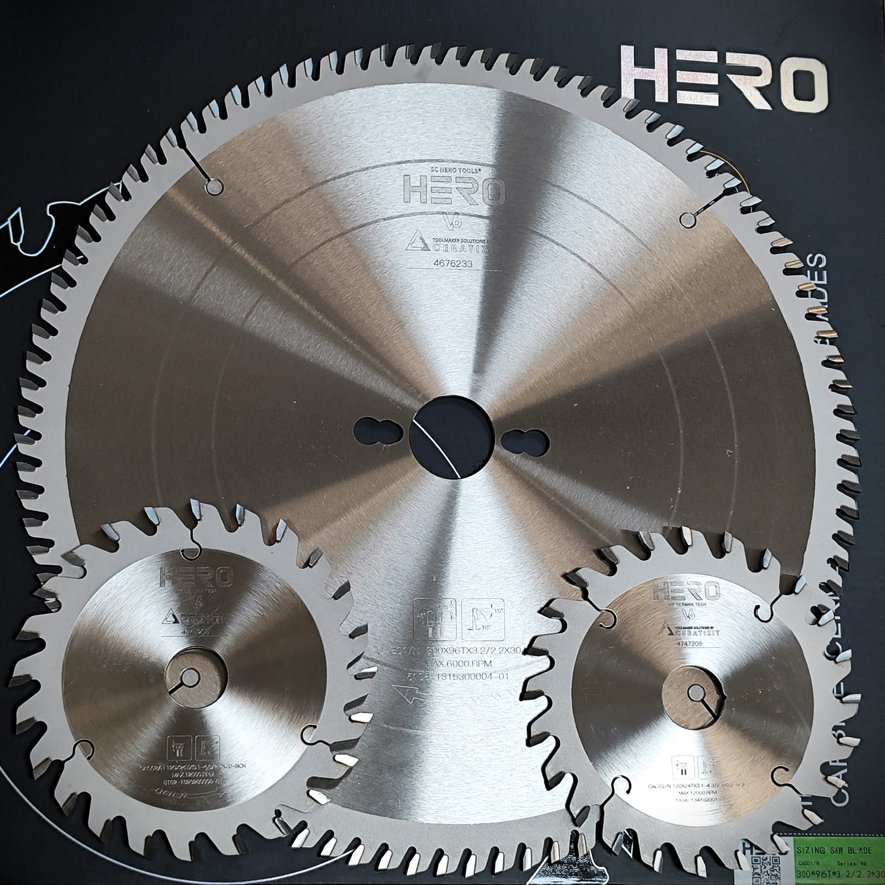 Комплект пил HERO V6 300х30 96z + 2 шт 120х20/22 24z до форматно-розкрійного верстата, фото 1