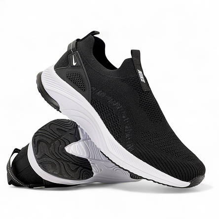 Чоловічі літні мокасини Nike текстильні з сіткою чорні весняні, фото 1