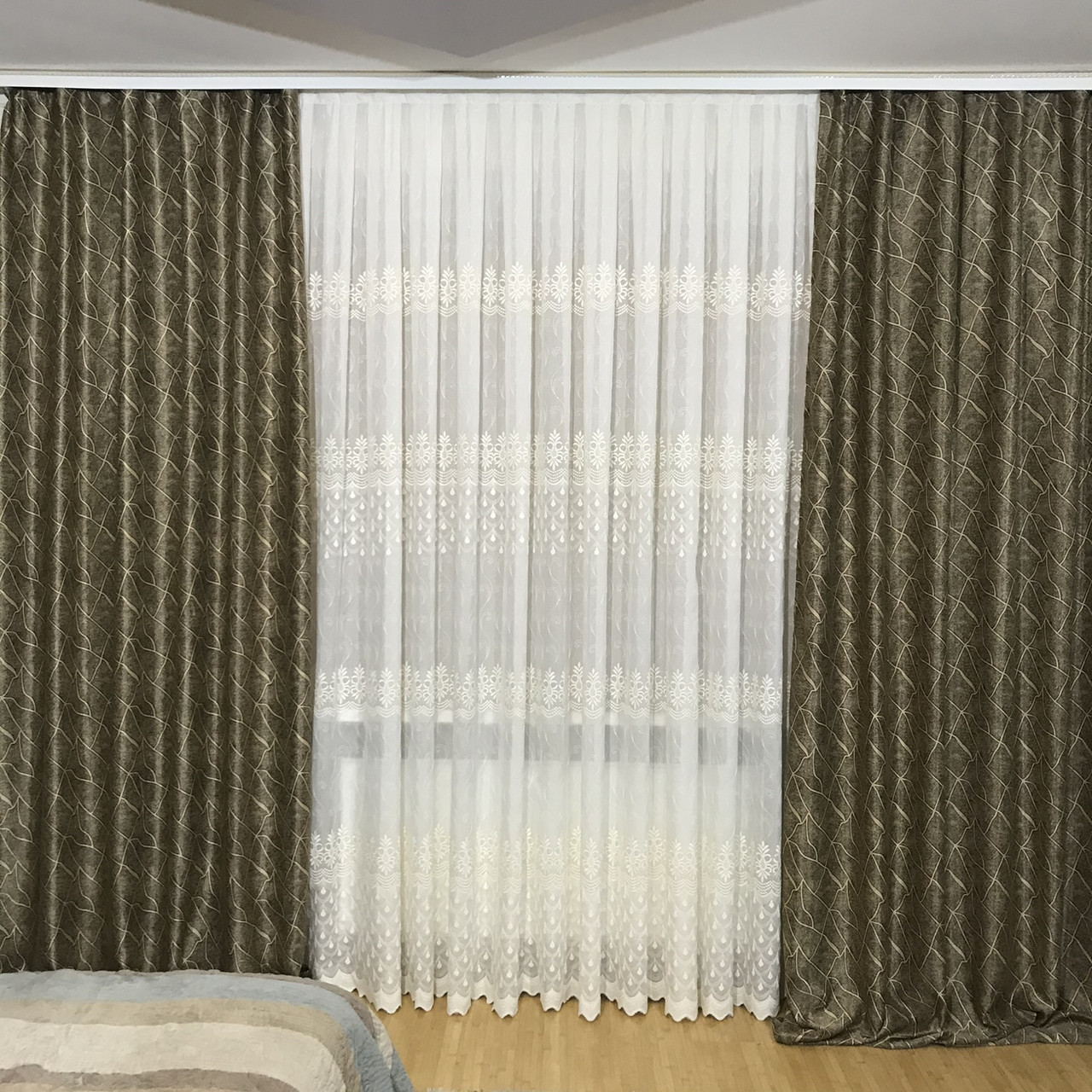 Готові штори жаккард №401 коричневий 1,00м