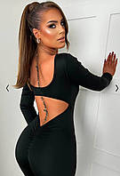 Жіночий модний повсякденний спортивний однотонний комбінезон чорного шоколадного кольору 40-42 (0), 42-44 (1), 44-46 (2)