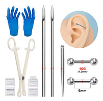 Набір для проколювання під пірсинг Finding Рукавички затискач голки сережки штанги серветки Сталистий