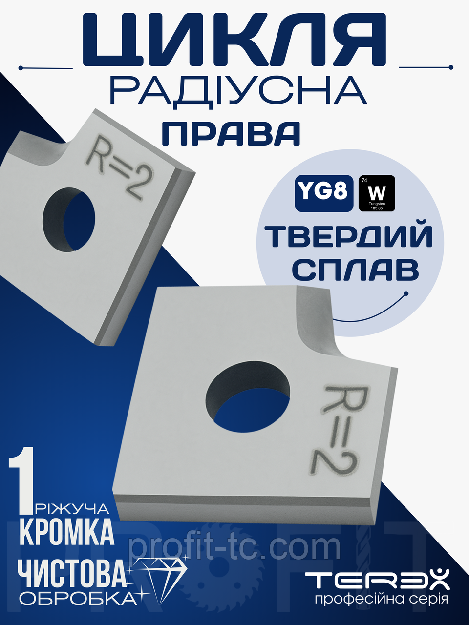 Цикля радіусна Terex для верстатів, кромкооблицювальний, твердосплавний ніж 15х13х2мм-R2-R (права), фото 1