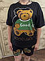 Трикотажна жіноча піжама з ведмедиком «Good Luck» — футболка та шорти, розміри M-3XL, фото 3