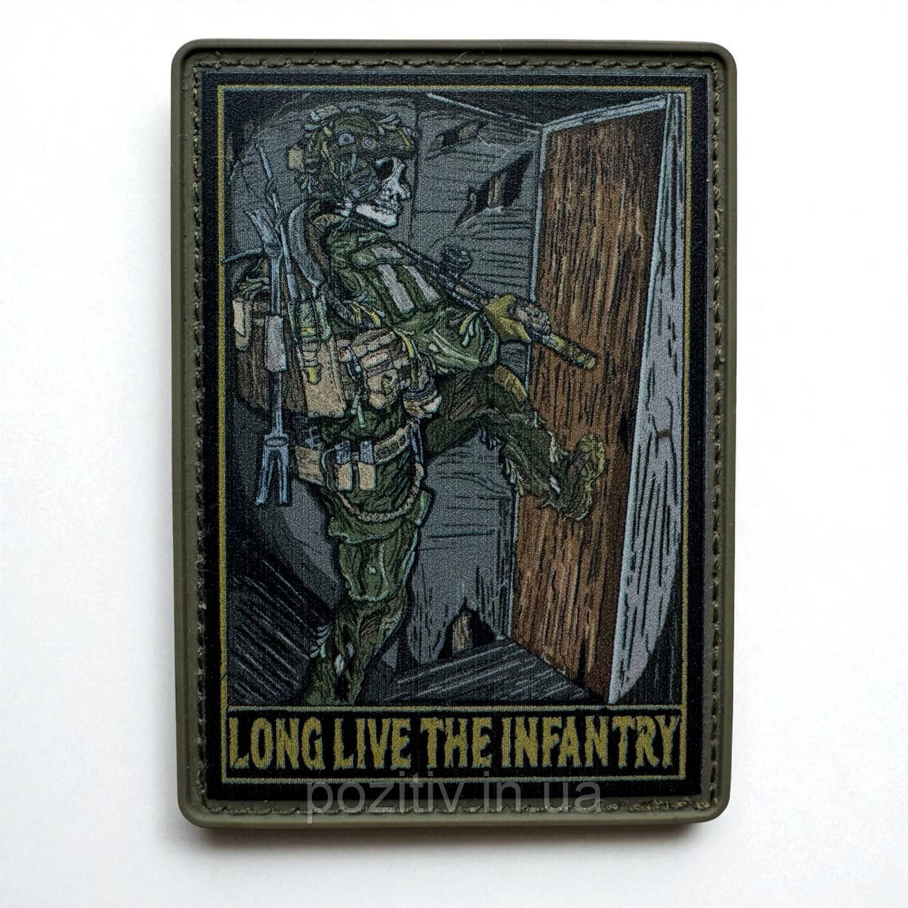 Патч ПВХ "LONG LIVE THE INFANTRY" 70×50 мм на липучці | Тактичний шеврон пехота, череп-солдат, фото 1