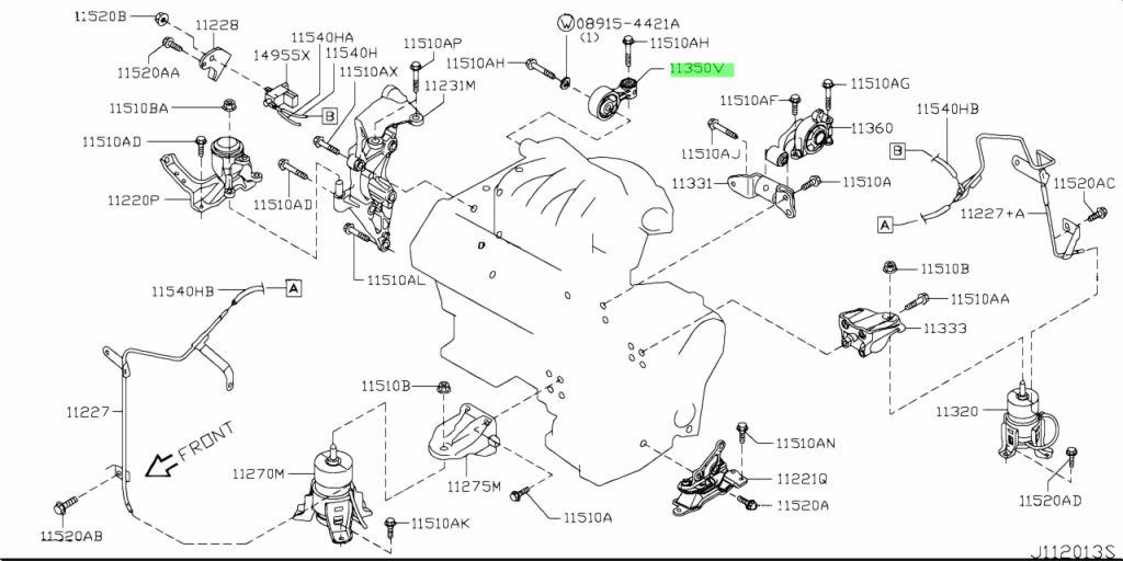 Подушка двигуна права, оригінал, Nissan Teana J32, Murano Z51 2007-2013 OEM 11350-JP00B