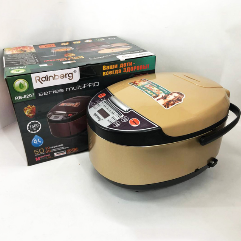 Мультиварка Rainberg 6л 1500Вт — рисоварка, фритюрниця, автопідігрів, 12 програм, побутова техніка для кухні, фото 1