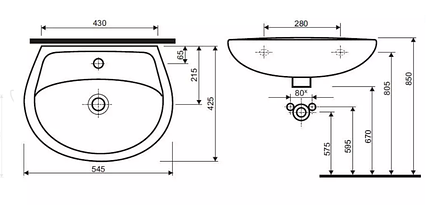 IDOL умивальник 55 см, з отвором, з переливом, фото 2