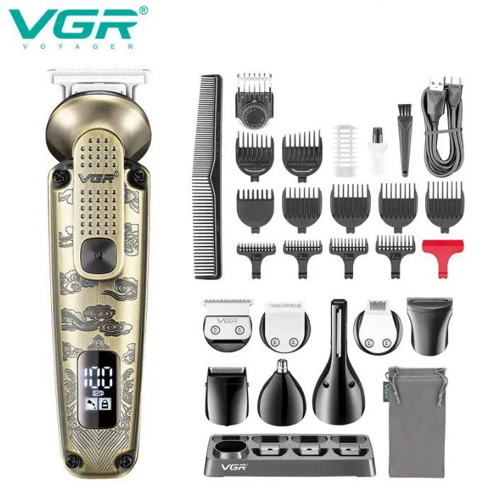 Набір для стрижки та гоління волосся багатофункціональний 19 насадок VGR V-103 з LED-дисплеєм