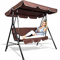 Садова гойдалка з навісом і матрацом, + 2 подушки, 3-місна, 260 кг, для дачі саду відпочинку, коричнева