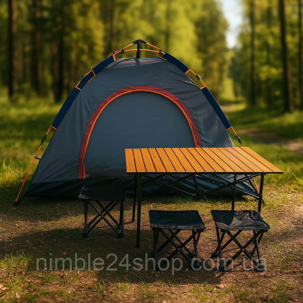 Намет автоматичний 3 місний 2х2м/+стіл кемпінговий+ стільці