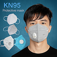 Маска-респіратор N95/KN95 з клапаном видиху, багаторазова захисна, білий колір, фільтрація 95%