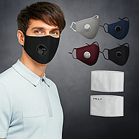 Захисна маска з вугільним фільтром PM2.5, 5 шарів, клапан видиху, багаторазова, чорна, унісекс