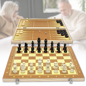 Ігровий набір 3в1 шахи, нарди та шашки 35 см з двосторонньою дошкою