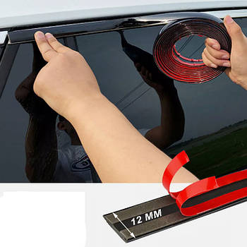 Молдинг на окантовку вікон плоский Антихром 12 мм x 5 метрів Чорний