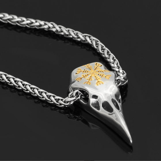 Кулон Череп Ворона білий метал