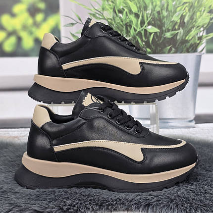 Кросівки жіночі Hengji чорні шкіряні демісезонні 4455, фото 1