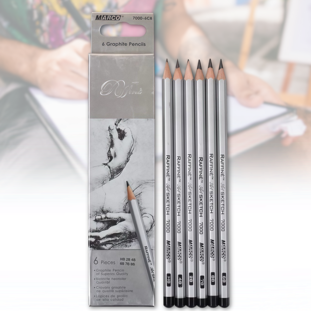 Набір простих олівців Marco 6 рівнів м'якості 7000/6HB-8B Упаковка 6 шт., фото 1
