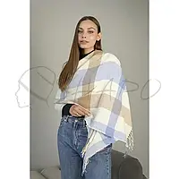Палантин женский кашемировый с красивым узором шарф универсальный длинный теплый Лигуриа Braxton 7031 голубой + молочный +