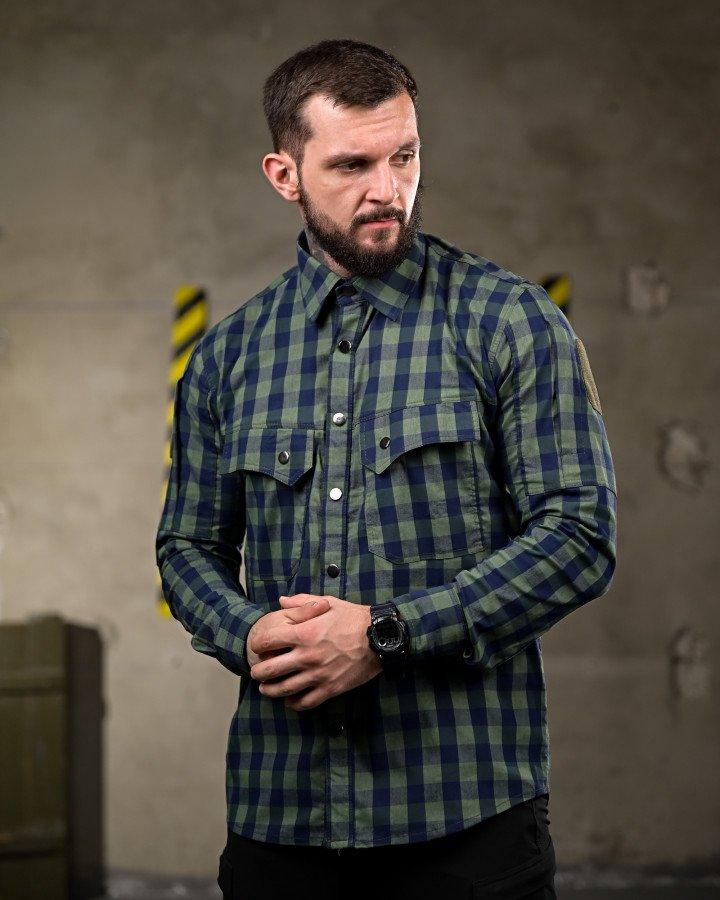 Літня тактична сорочка в клітинку Олива Stretch Cotton, фото 1