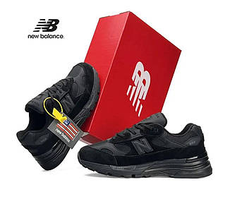 Чоловічі кросівки замшеві текстиль New Balance 992 All Black, кеди замша текстиль чорні. Чоловіче взуття