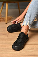 Кеди жіночі чорного кольору на шнурівці текстиль 183279M