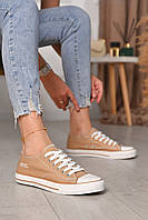Кеди жіночі бежевого кольору на шнурівці текстиль 183287M