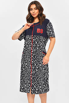 Халат жіночий батальний темно-синього кольору з принтом 204609M