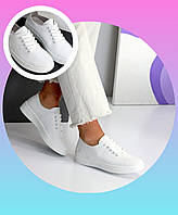 Жіночі кеди білі шкіряні літні на білій підошві Viki