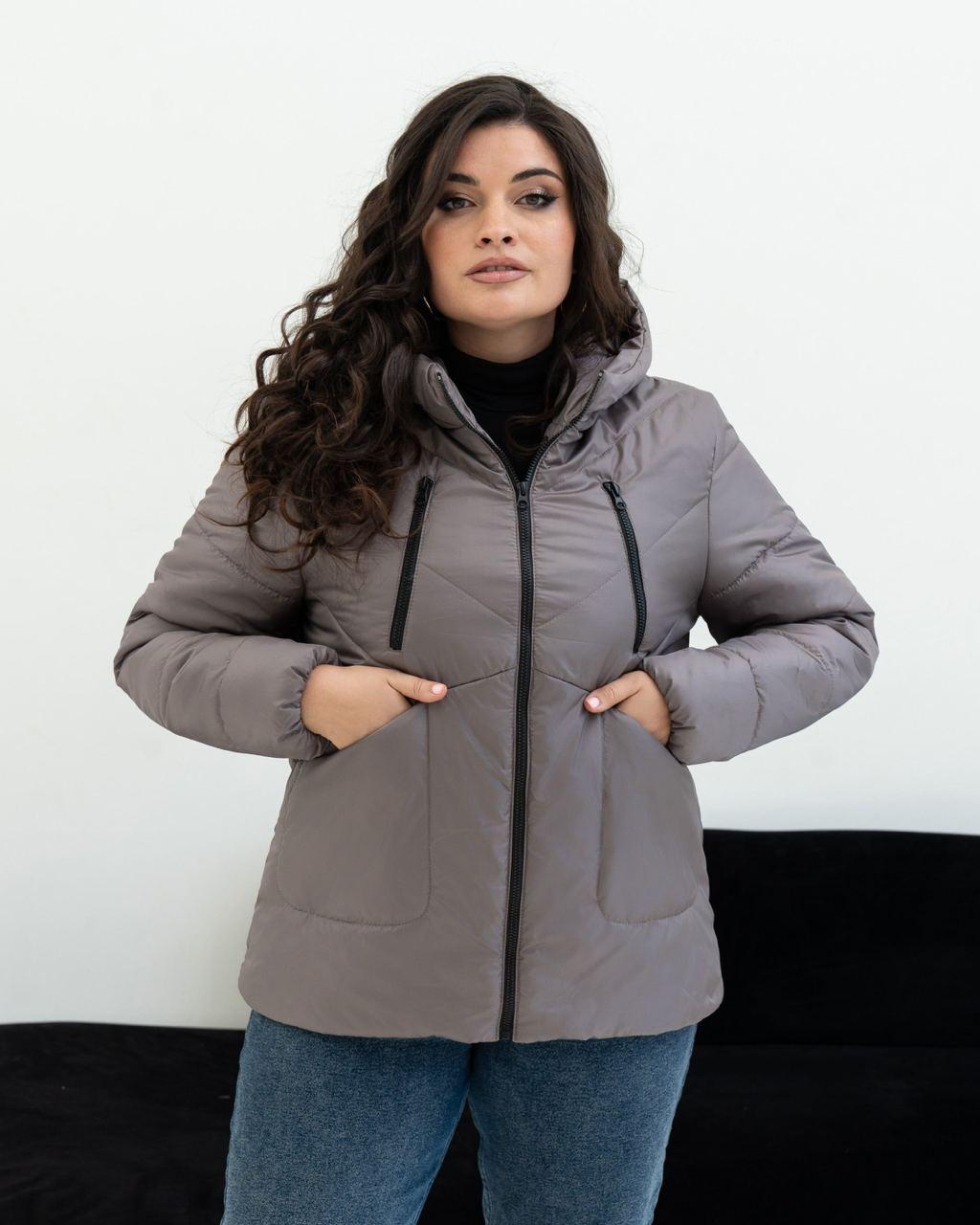 Осіння  куртка жіноча великого розміру 44-58 сірий, фото 1