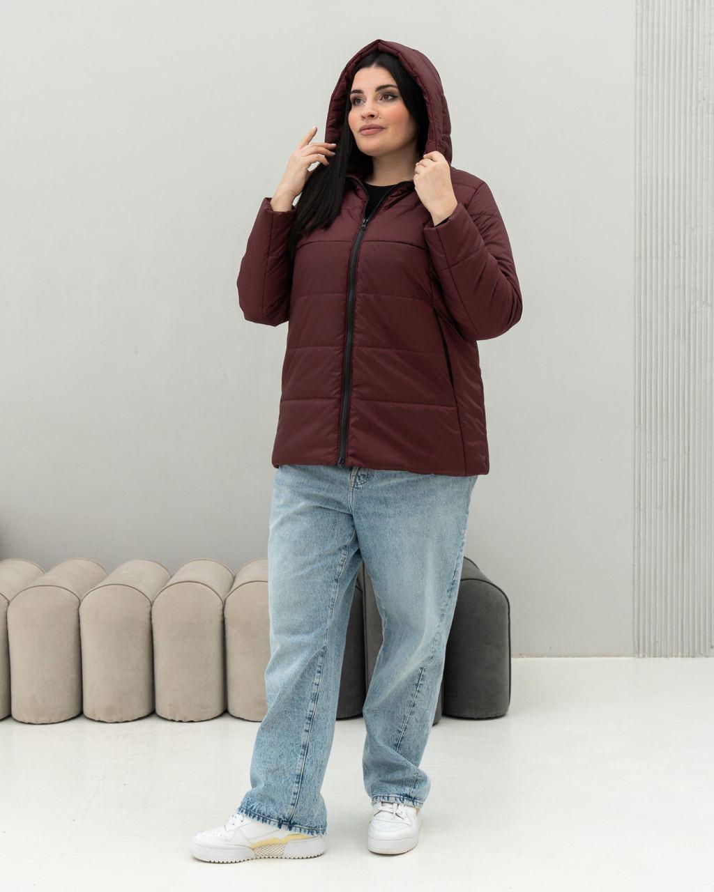 Осінні жіночі куртки  великих розмірів  48-70 бордовий, фото 1