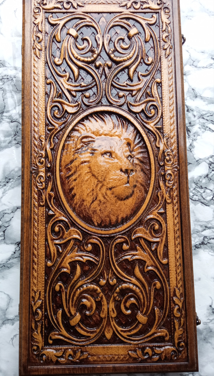 Нарди дерев'яні різьблені Лев 55 см ручної роботи, фото 1