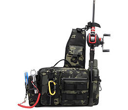 Сумка для риболовлі через плече Камуфляж зелений. Рибальська сумка спінінгіста