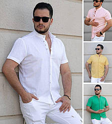 Модна чоловіча сорочка з коротким рукавом і коміром-стійкою бавовняна Туреччина, біла, зелена, жовта
